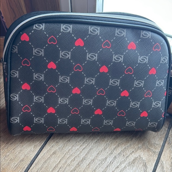 bebe Handbags - Bebe Black and Red Heart Cosmetic Bag